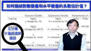 【Mandarin國語】五分鐘計量經濟學（計量經濟學輔導）第十七集：如何描述對數變量和水平變量的系數估計值？