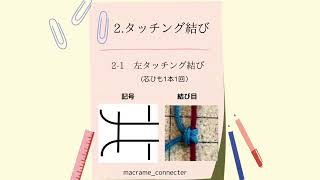 マクラメ基本の結び、左タッチング結び記号図解説と結び方