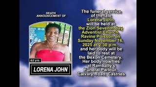 Lorena John ~ Short Obituary
