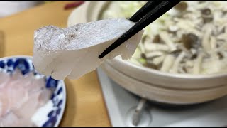 入り江でカップラーメン食べて釣ったアラ(クエ)を鍋と刺し身にして酒飲む動画