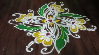 #Simple free hand rangoli/Easy flower designs/Smiley rangoli