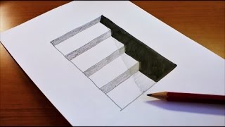 Very Easy!! How To Draw 3D Hole & Stairs - Anamorphic Illusion - 3D Trick Art on paper