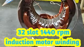 Full rewinding of 32 slot 1440 rpm single phase motor in hindi