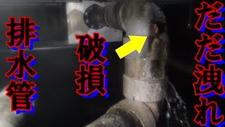 【漏水修理】ピット内排水管が破損。恐ろしい事になっている