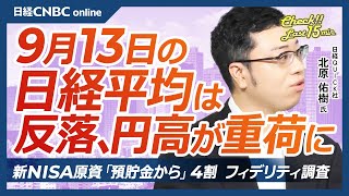 【9月13日(金)東京株式市場】日経平均株価は反落、円高重荷／日本株の下値支える自社株買い、海外勢は売り／新NISA原資は預貯金から・フィデリティ調査／来週は中銀ウィーク、FRB利下げ予想は？日銀は？