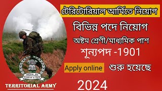 Territorial টেরিটোরিয়াল আর্মিতে নিয়োগ হচ্ছে,অষ্টম শ্রেণী ও মাধ্যমিক পাশে আবেদন চলছে, অনলাইনে 2024