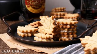 Maple Leaf Sandwich Cookies | Maple Cookies With Cream Filling | Jaja Bakes