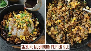 SIZZLING MUSHROOM PEPPER RICE - Vegan take on Beef Pepper Rice from the Japanese chain Pepper Lunch!