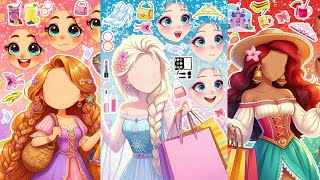 [Paperdiy] DIY Frozen Sticker Book Featuring Elsa Anna Shopping Princesses #ディズニープリンセス