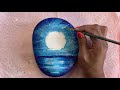 moonlight landscape painting stone painting pebble painting rock painting acrylic painting