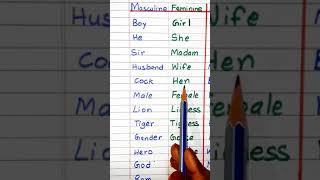 Masculine and Feminine Gender Words List #shorts #masculine #feminine