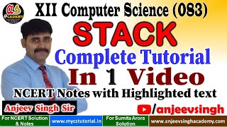 Class 12 Stack using Python | Complete Stack Tutorial 1 Video | CS 083 | Computer Science 083 CBSE