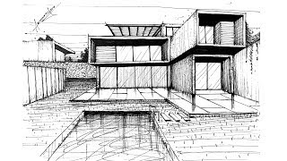 Dibujo arquitectonico a MANO ALZADA a un punto de fuga - IMPROVISADO