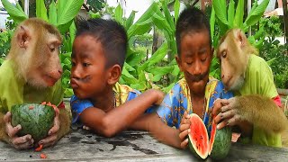 Smart SokYaa Carry Watermelon To Abii Breaking And Eat Together