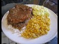 How to make Smothered Pork chops with brown gravy, rice, corn, and potato salad