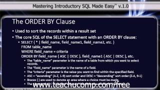 SQL Training - Structured Query Language Tutorial - The ORDER BY Clause Lesson