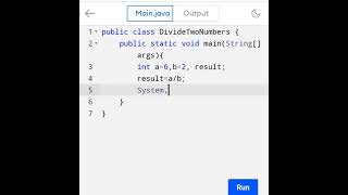 Division of two numbers using Java basic programming #short #shorts #shortvideo