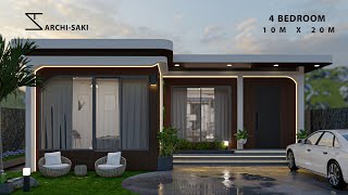 Simple House Design  10m x 20m 4Bedrooms with courtyard (leaf house)