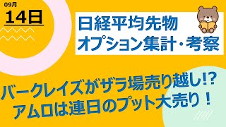 【海外ファンド取引手口　集計・考察】　9月14日　バークレイズがデイセッションで先物売り越し！？アムロは連日のプット大売り！！