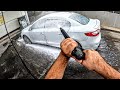 POV Washing a Very Dirty Car with a Simple Machine