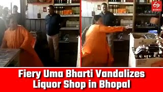 Fiery BJP Uma Bharti Vandalizes Liquor Shop in Bhopal | Madhya Pradesh | Liquor Prohibition in MP