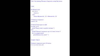 Calculating Fibonacci Sequence using Recursion (Python Code)