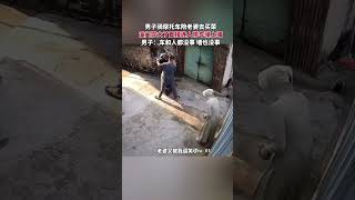 男子騎摩托車陪老婆去買菜，油門擰大了直接連人帶車騎上墻，男子：車和人都沒事，墻也沒事！#shorts#news#headlines#hotspot