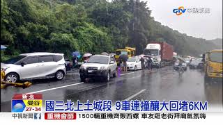 國三北上土城段 9車連撞釀大回堵6KM│中視新聞 20190928