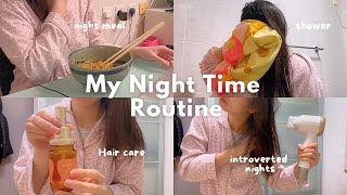 An Asian girl’s introverted night🍜, simple self care routine, skin \u0026 hair care, realistic and cozy🥡