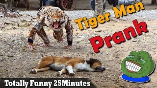 Tiger Man Prank Vs Sleeping Dog Funny Scared Reaction _ Try Not To Laugh Combination Prank Video