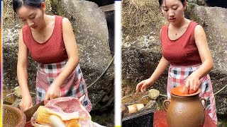 Cuộc sống rừng rậm Trung Quốc Món ăn ngon Nấu ăn Món ăn Cô gái xinh đẹp Part 11