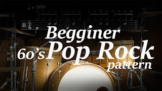 100 bpm Pop rock 60's  Drum Pattern + Sheet