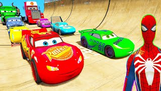 SPIDERMAN Vs HULK McQueen Friends CARS CONTAINER Ramp Challenge ! SUPERHERO Mack Truck Race  - GTA V