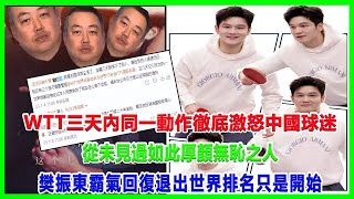 WTT三天內同一動作徹底激怒中國球迷：從未見過如此厚顏無恥之人！樊振東霸氣回復：退出世界排名只是開始！#樊振東#wtt#劉國梁#陈梦#馬龍