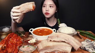 SUB)Whole pork belly meat(Suyuk) \u0026 Oysters \u0026 Kimchi Mukbang Asmr Eating Sounds