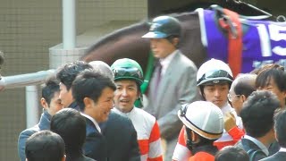 朝日杯フューチュリティステークス、馬主と騎手、調教師のパドック。現地映像、阪神競馬場