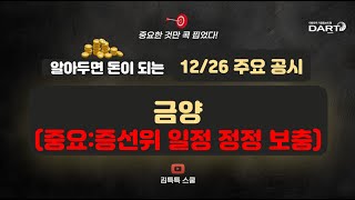 알아두면 돈이 되는 12/26 주요 공시(금양, 중요 : 증선위 일정 정정 보충)