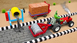 DIY tractor mini truck Road roller for making modern concrete road construction science project