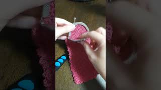 【編み物】ダイソーのレース糸でがま口 完成 #かぎ針編み #100均 #crochet