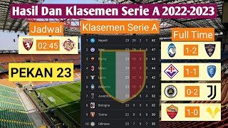 Hasil Liga Italia Tadi Malam :  / Klasemen Serie A Italia 2022-2023 Pekan Ke 23