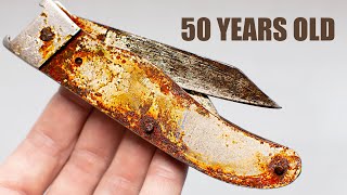 Restoring Rusty Old Hunting Pocket Knife. Folding Knife Restoration