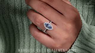 1.51 CT Blue Marquise Cut Lab Grown Diamond Wedding Ring, Lab Diamond Halo Engagement Ring