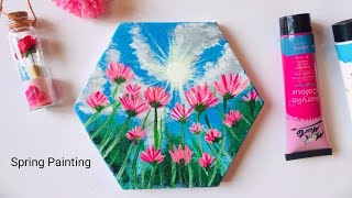 Easy Spring flowers painting /Acrylic painting for beginners /painting tutorial #084 /Step by Step