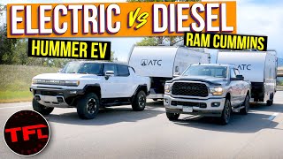 How Far Can a Diesel and Electric Truck Tow An Identical Camper Trailer on ONE Fill-up?