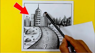 🔴 Como Dibujar un Paisaje de Ciudad URBANO a Lapiz 👉 Dibujos para Dibujar 👈 Tutorial de Dibujo