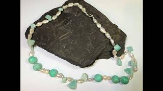 Russian Amazonite and Freshwater Cultured Keshi Pearl Necklace