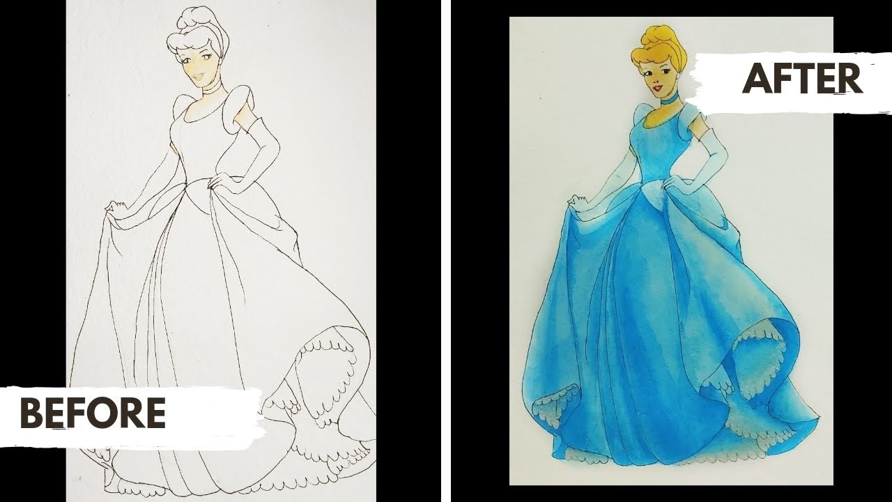 How To Draw Cinderella || Disney Princess Drawing || Easy Painting For ...