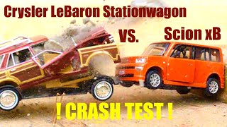 CRASH TEST - Scion xB vs Chrysler LeBaron Wagon filled with CONCRETE - 1000fps