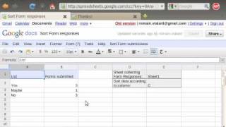 Sort responses to Google Docs forms between multiple sheets
