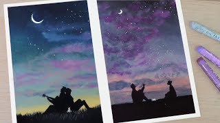 오일파스텔 초보, 보라빛 구름 풍경화 그리기/ Oil pastel drawing/ Violet sky